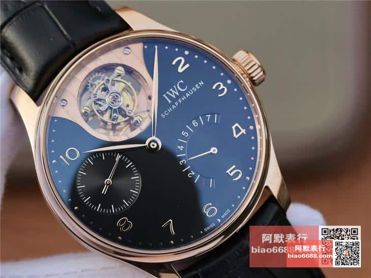 포르투기저 레트로그레이드 투르비옹 로즈골드 블랙 다이얼 레더 스트랩 / ZF IW504210 / 44mm / 크기 44mm , 스위스 ETA 자동 복잡 투르비용 무브먼트