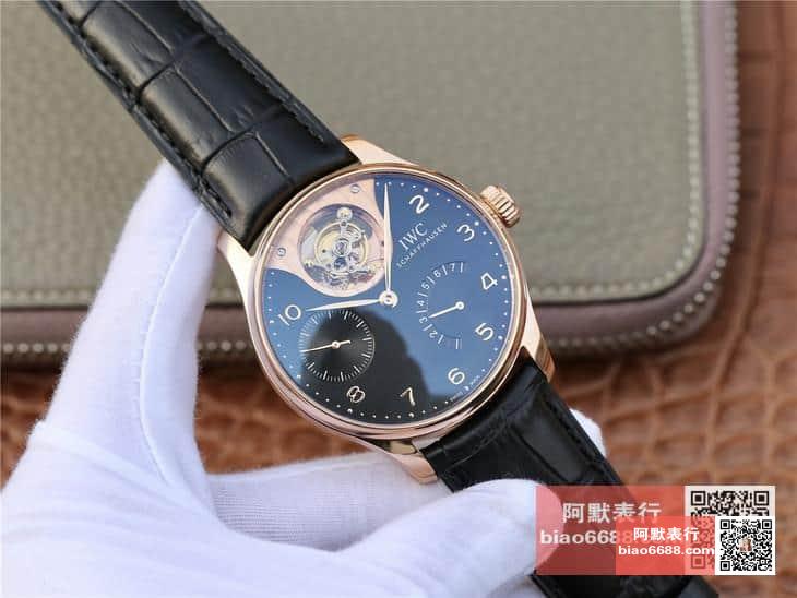 포르투기저 레트로그레이드 투르비옹 로즈골드 블랙 다이얼 레더 스트랩 / ZF IW504210 / 44mm / 크기 44mm , 스위스 ETA 자동 복잡 투르비용 무브먼트