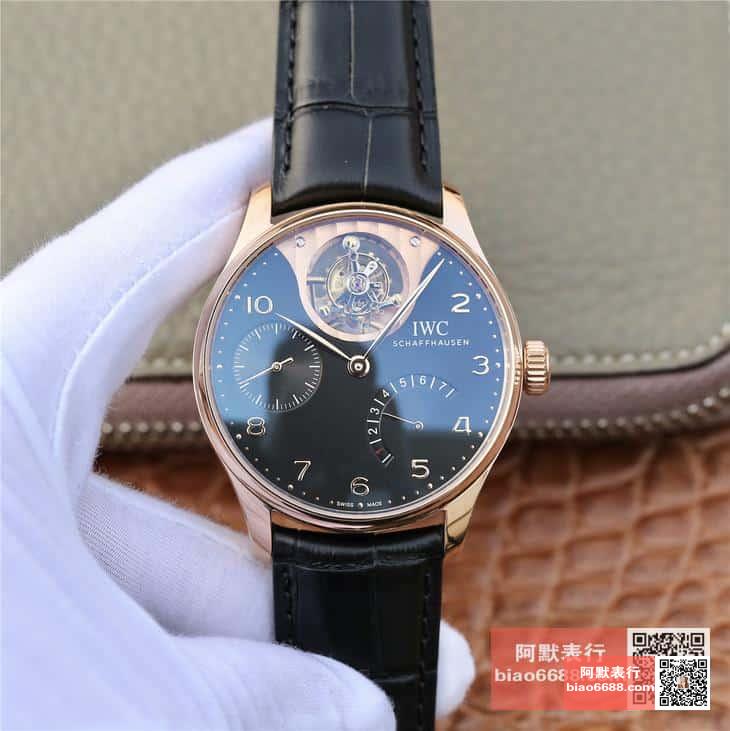 포르투기저 레트로그레이드 투르비옹 로즈골드 블랙 다이얼 레더 스트랩 / ZF IW504210 / 44mm / 크기 44mm , 스위스 ETA 자동 복잡 투르비용 무브먼트