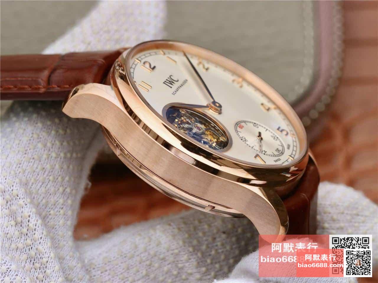 포르투기저 투르비옹 로즈골드 화이트 다이얼 레더 스트랩 / ZF IW5463 / 44mm / 크기 44mm 두께 15.5mm ,아시아 플라잉 투르비용 무브먼트