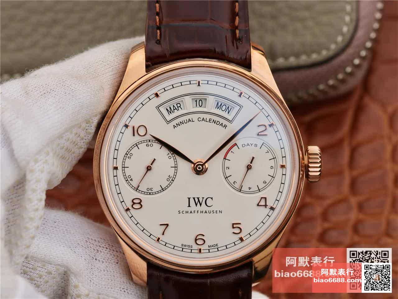 포르투기저 애뉴얼 캘린더 로즈골드 화이트 다이얼 레더 스트랩 / YL IW503504 / 44.2mm / 크기 44.2mm 두께 15.3mm , IWC 칼리버 52850 클론 ETA 메커니즘