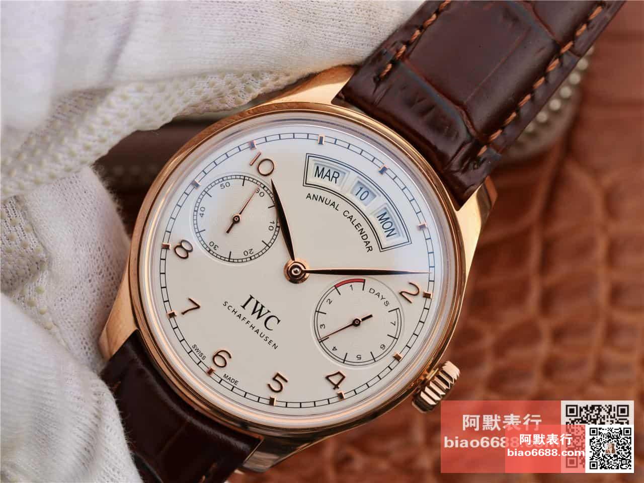 포르투기저 애뉴얼 캘린더 로즈골드 화이트 다이얼 레더 스트랩 / YL IW503504 / 44.2mm / 크기 44.2mm 두께 15.3mm , IWC 칼리버 52850 클론 ETA 메커니즘
