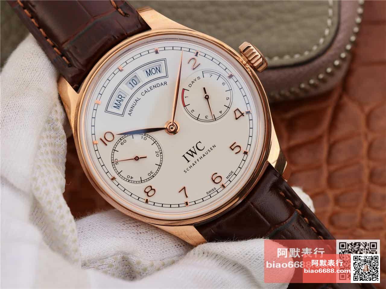 포르투기저 애뉴얼 캘린더 로즈골드 화이트 다이얼 레더 스트랩 / YL IW503504 / 44.2mm / 크기 44.2mm 두께 15.3mm , IWC 칼리버 52850 클론 ETA 메커니즘