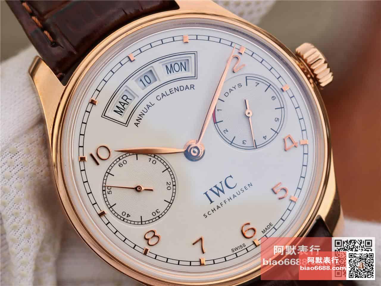 포르투기저 애뉴얼 캘린더 로즈골드 화이트 다이얼 레더 스트랩 / YL IW503504 / 44.2mm / 크기 44.2mm 두께 15.3mm , IWC 칼리버 52850 클론 ETA 메커니즘