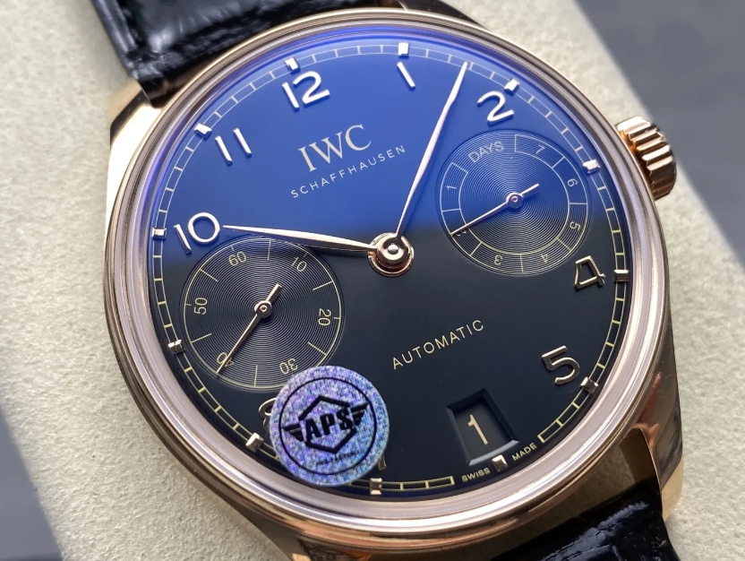 포르투기저 세븐데이즈 로즈골드 블랙 다이얼 레더 스트랩 / APS IW501707 / 42mm / 아시아 맞춤형 52010 자동 무브먼트,정품 무브먼트와 동일한 기능