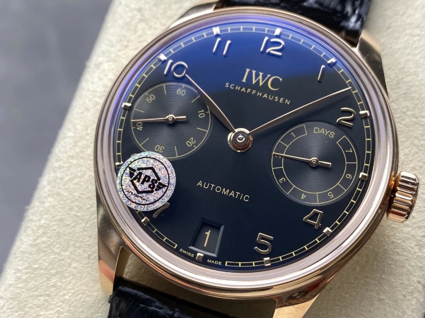 포르투기저 세븐데이즈 로즈골드 블랙 다이얼 레더 스트랩 / APS IW501707 / 42mm / 아시아 맞춤형 52010 자동 무브먼트,정품 무브먼트와 동일한 기능