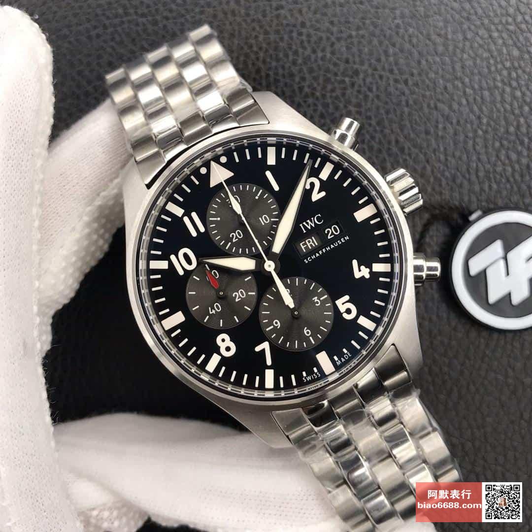 파일럿 파이터 크로노그래프 스틸 블랙 다이얼 SS 브레이슬릿 / ZF IW377710 / 43mm / 크기 43mm 두께 15mm Cal.7750 무브