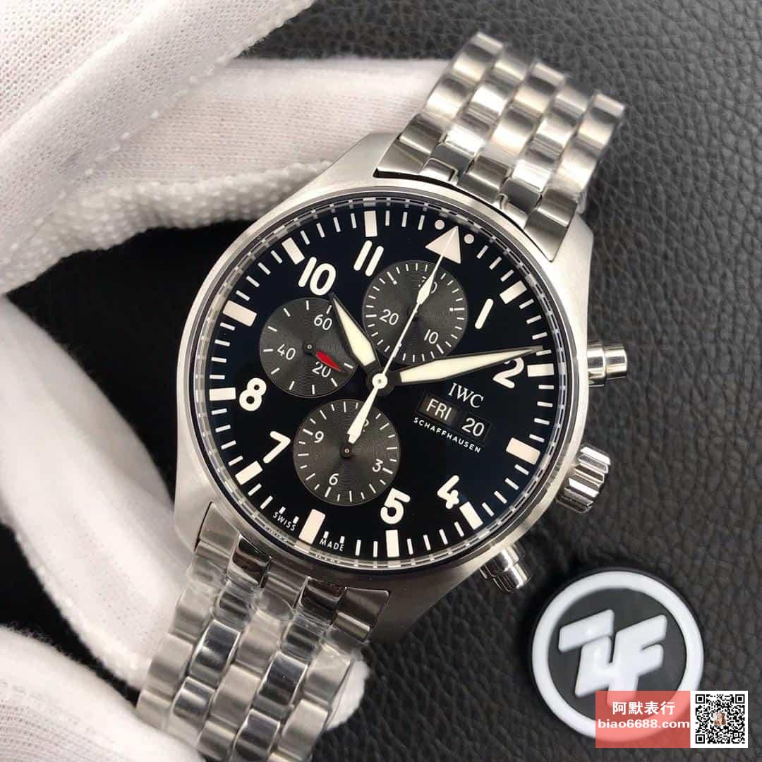 파일럿 파이터 크로노그래프 스틸 블랙 다이얼 SS 브레이슬릿 / ZF IW377710 / 43mm / 크기 43mm 두께 15mm Cal.7750 무브