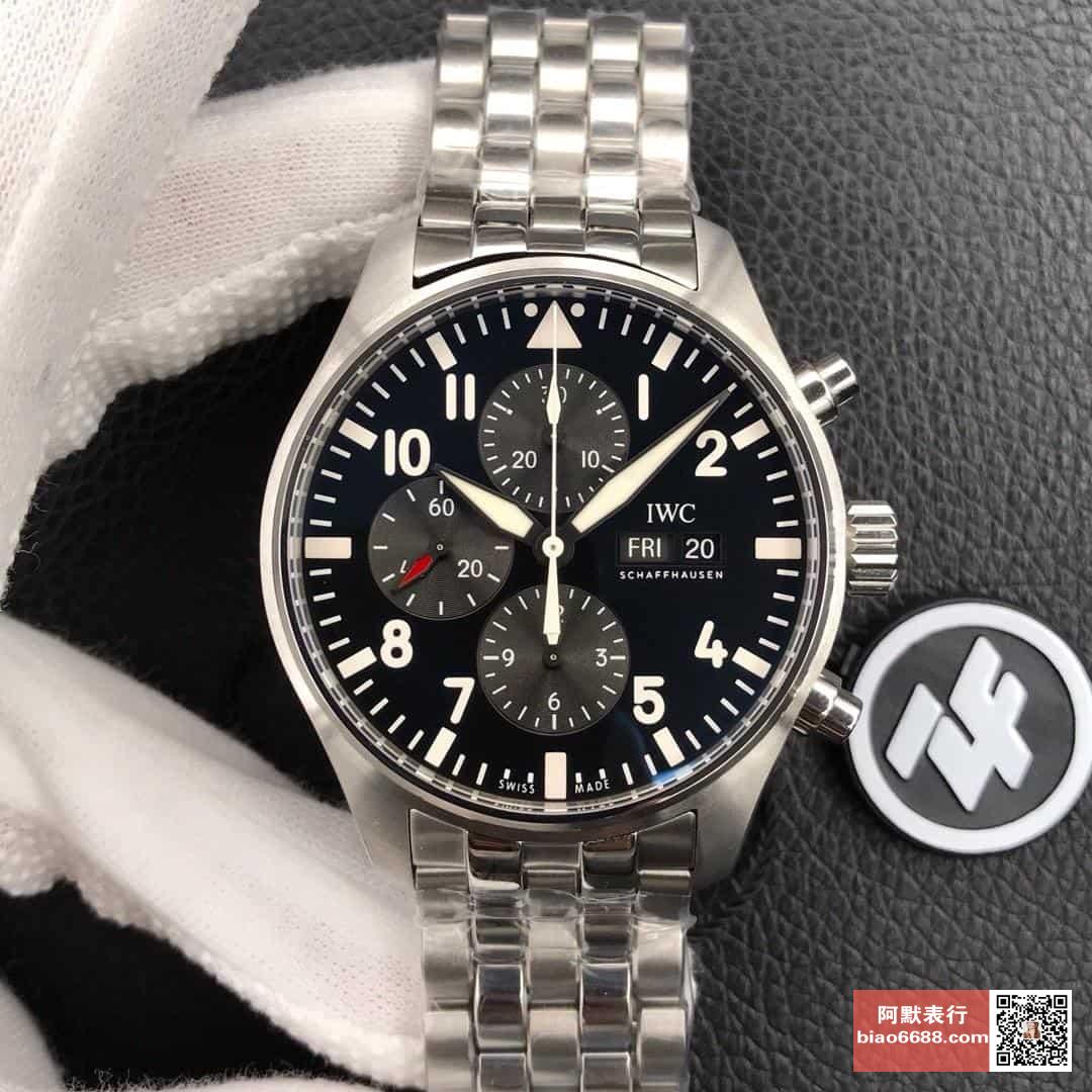파일럿 파이터 크로노그래프 스틸 블랙 다이얼 SS 브레이슬릿 / ZF IW377710 / 43mm / 크기 43mm 두께 15mm Cal.7750 무브