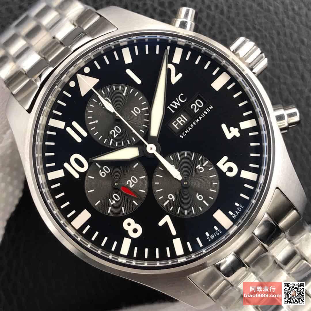 파일럿 파이터 크로노그래프 스틸 블랙 다이얼 SS 브레이슬릿 / ZF IW377710 / 43mm / 크기 43mm 두께 15mm Cal.7750 무브