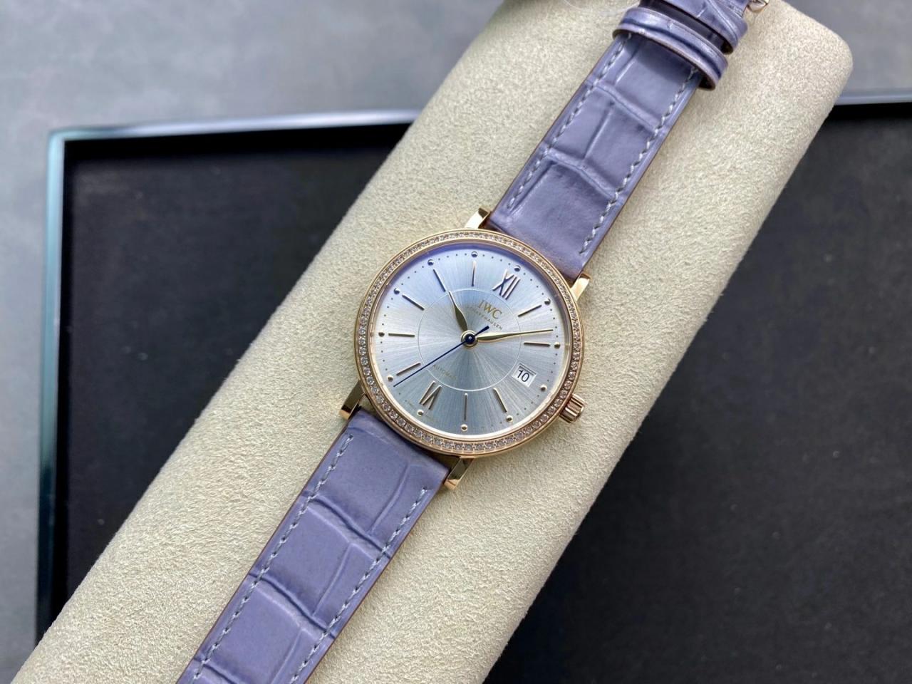 포르토피노 레이디 다이아베젤 로즈골드 그레이 다이얼 레더 스트랩 / V7 IW458107 / 37mm / 크기 37mm Cal.2892 무브