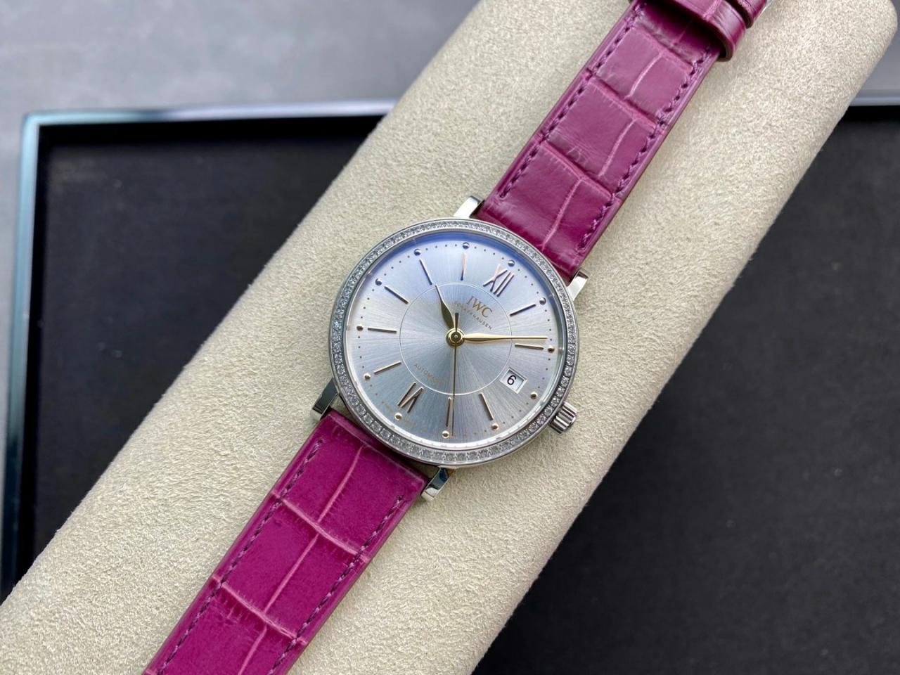 포르토피노 레이디 다이아베젤 실버 그레이 다이얼 레더 스트랩 / V7 IW458112 / 37mm / 크기 37mm Cal.2892 무브