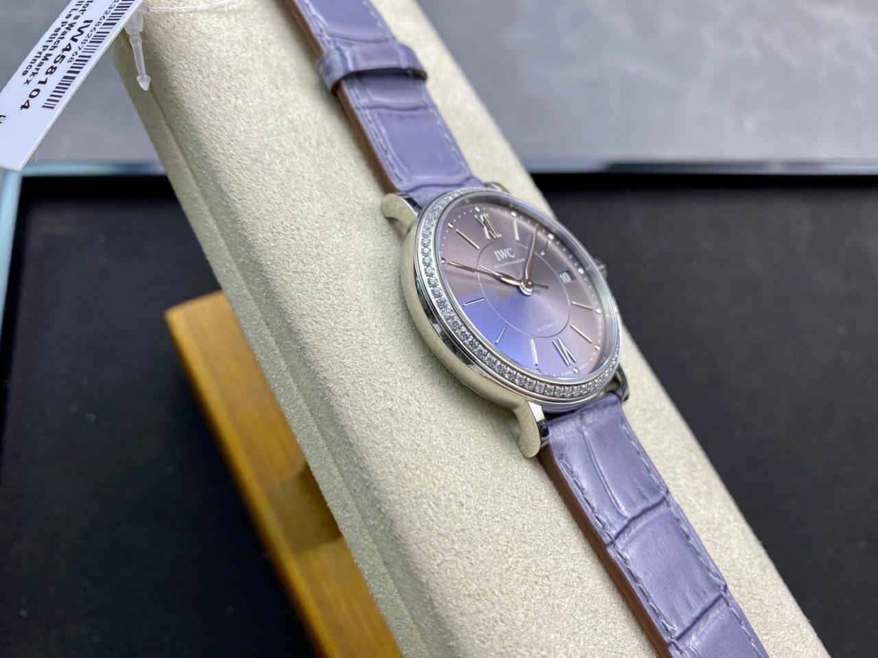포르토피노 레이디 다이아베젤 실버 퍼플 다이얼 레더 스트랩 / V7 IW458104 / 37mm / 크기 37mm Cal.2892 무브