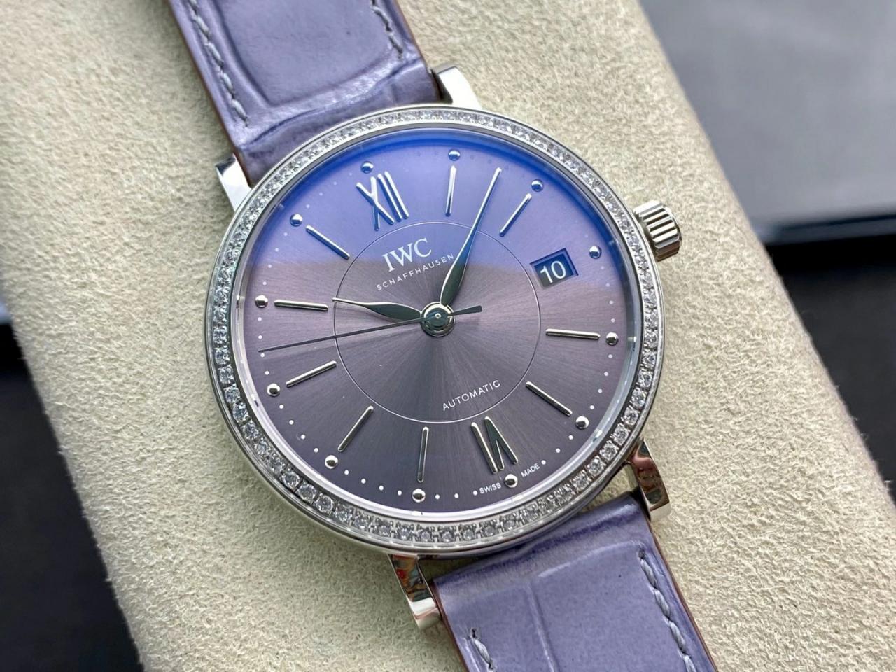 포르토피노 레이디 다이아베젤 실버 퍼플 다이얼 레더 스트랩 / V7 IW458104 / 37mm / 크기 37mm Cal.2892 무브