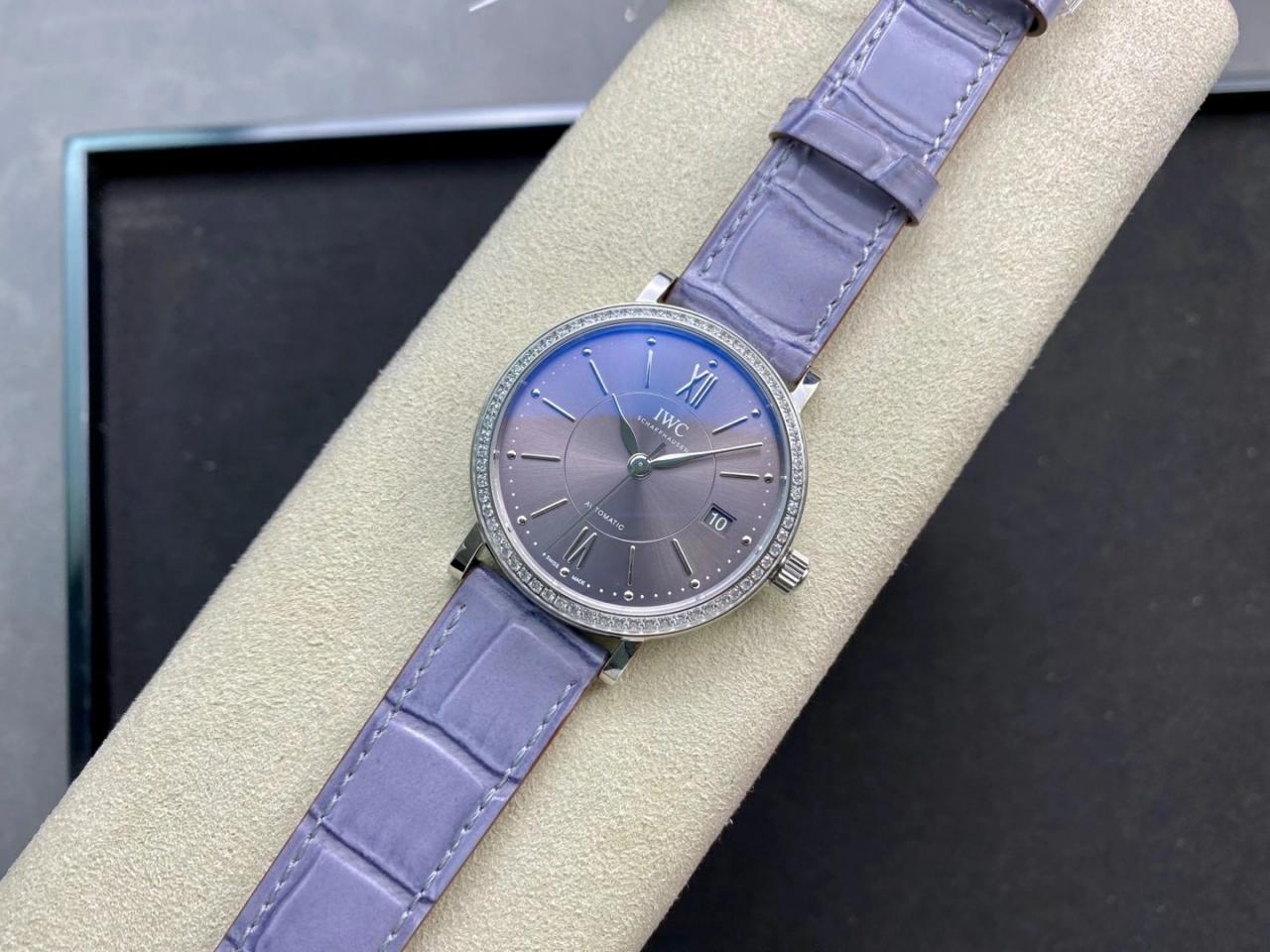 포르토피노 레이디 다이아베젤 실버 퍼플 다이얼 레더 스트랩 / V7 IW458104 / 37mm / 크기 37mm Cal.2892 무브