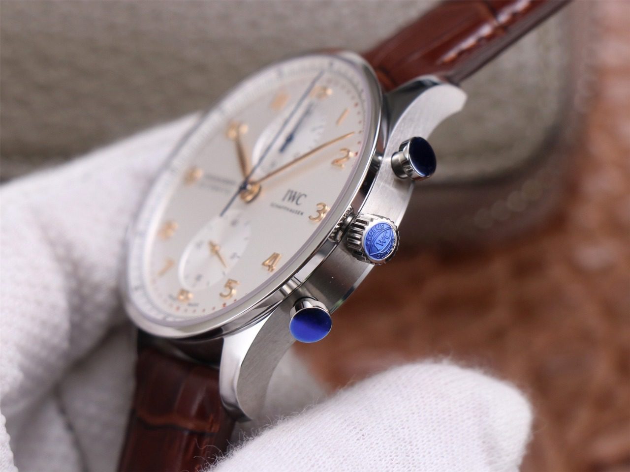 포르투기저 크로노그래프 화이트골드 화이트 다이얼 레더 스트랩 / ZF IW371604 / 41mm / 크기 41mm 두께 13mm Cal.69355 무브
