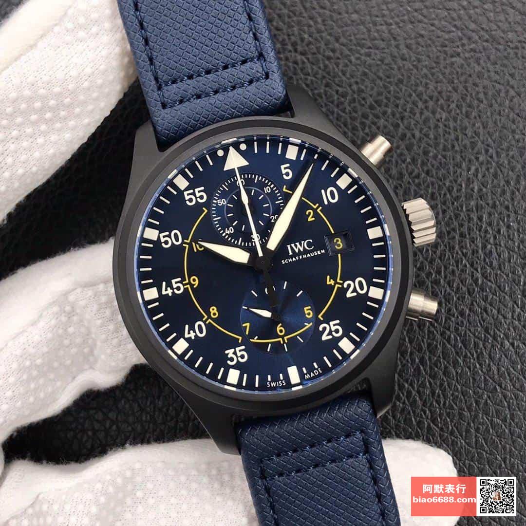 파일럿 탑건 네이비 에어 컴뱃 포스 크로노그래프 러버 스트랩 / YL IW389008 / 44.5mm / 크기 44.5mm Cal.7750 무브