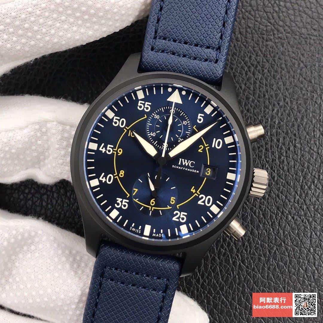 파일럿 탑건 네이비 에어 컴뱃 포스 크로노그래프 러버 스트랩 / YL IW389008 / 44.5mm / 크기 44.5mm Cal.7750 무브