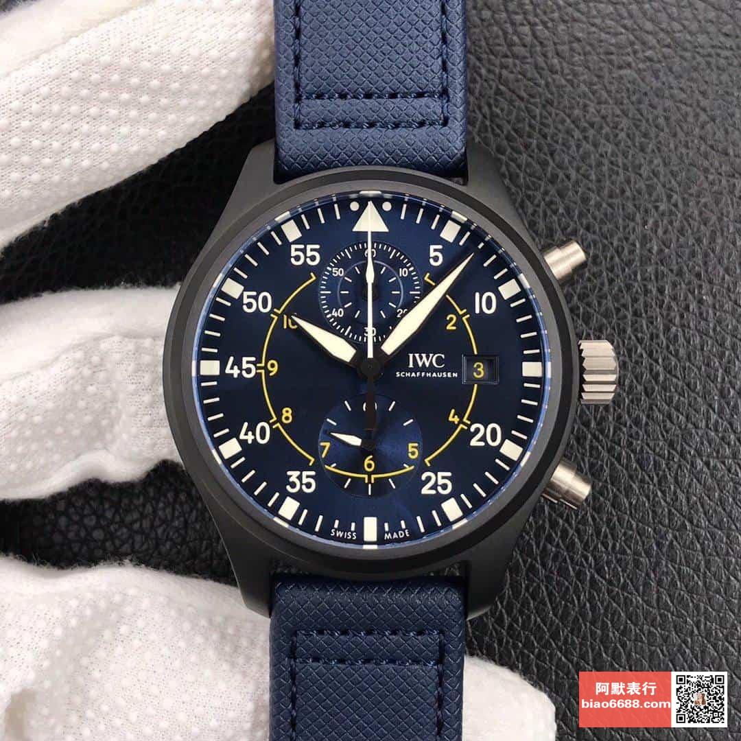 파일럿 탑건 네이비 에어 컴뱃 포스 크로노그래프 러버 스트랩 / YL IW389008 / 44.5mm / 크기 44.5mm Cal.7750 무브