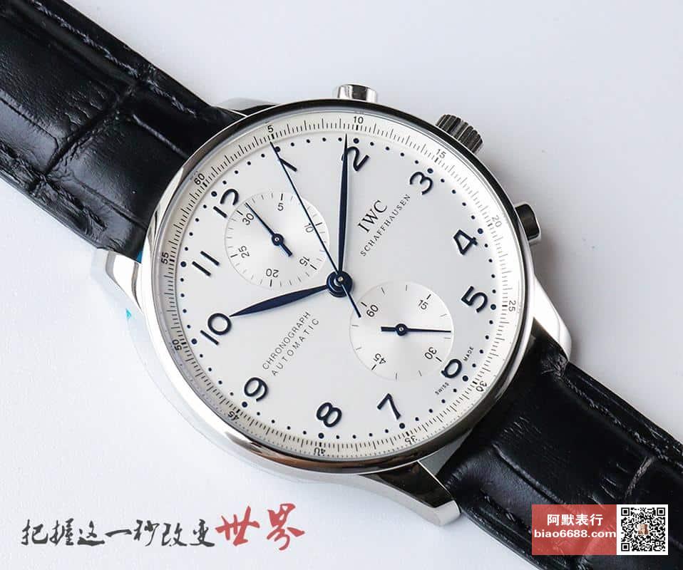 포르투기저 크로노그래프 블루 핸드 화이트골드 화이트 다이얼 레더 스트랩 / ZF IW371446 / 41mm / 크기 41mm 두께 12.5mm Cal.7750 무브