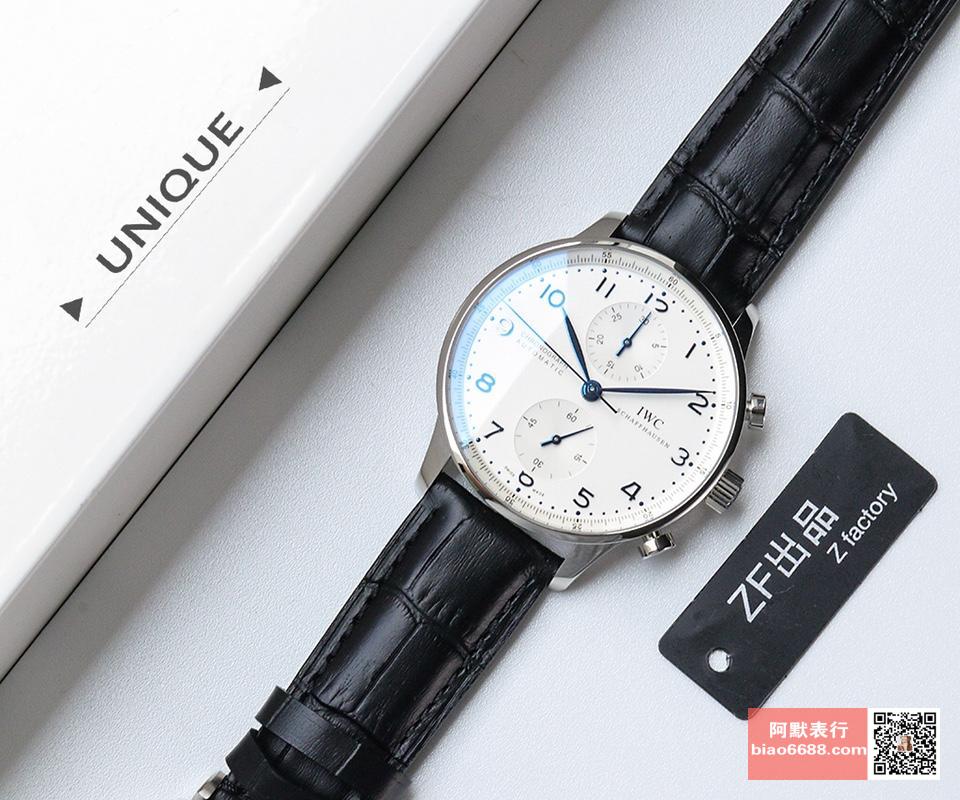 포르투기저 크로노그래프 블루 핸드 화이트골드 화이트 다이얼 레더 스트랩 / ZF IW371446 / 41mm / 크기 41mm 두께 12.5mm Cal.7750 무브