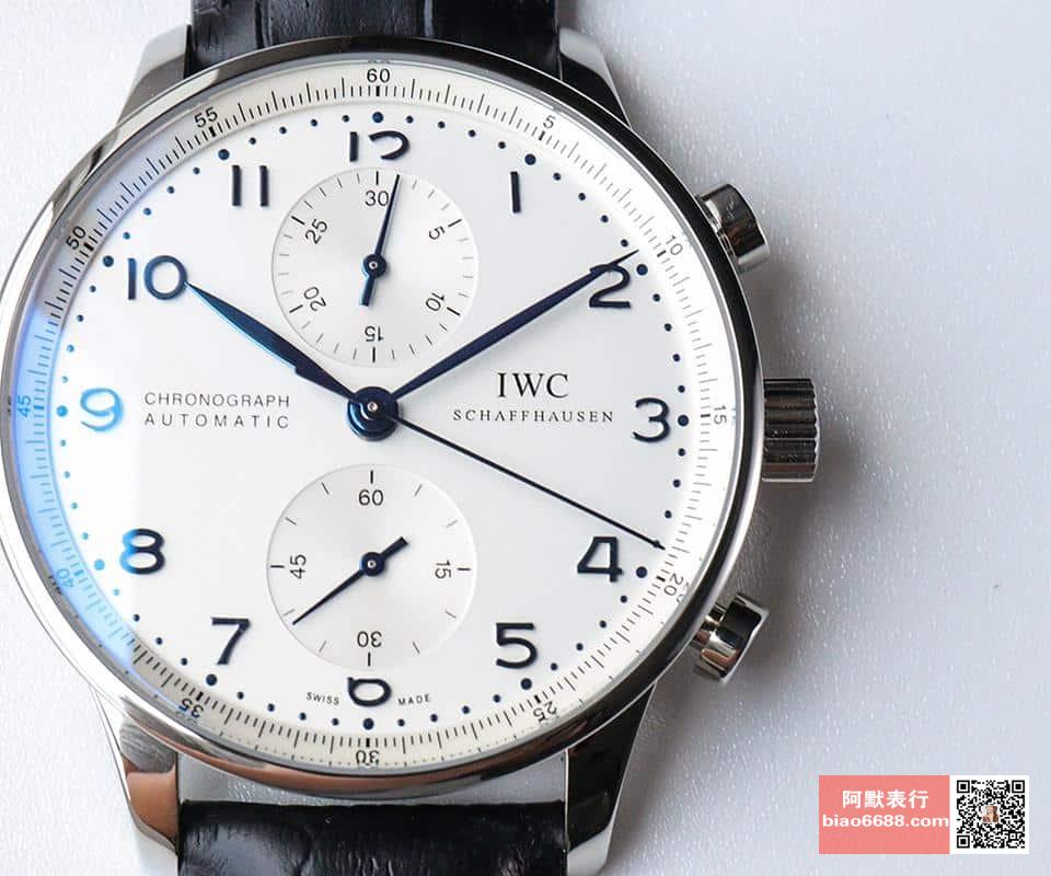 포르투기저 크로노그래프 블루 핸드 화이트골드 화이트 다이얼 레더 스트랩 / ZF IW371446 / 41mm / 크기 41mm 두께 12.5mm Cal.7750 무브