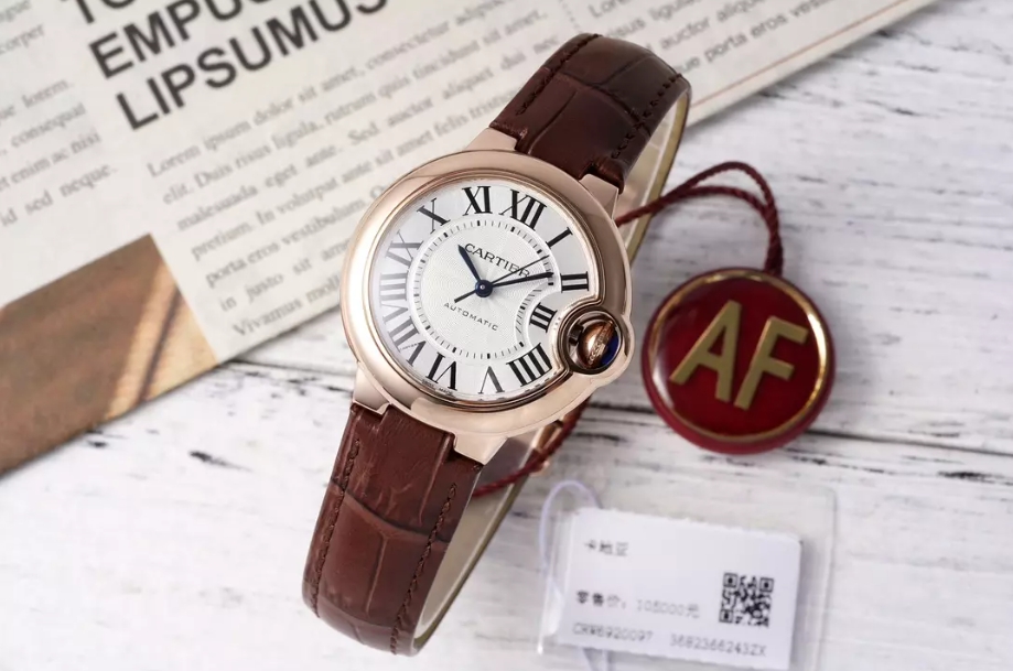 블루 벌룬 화이트 다이얼 로즈골드 브라운 레더 스트랩 / AF / 33mm / SEIKO NH05A 21J 자동 무브먼트