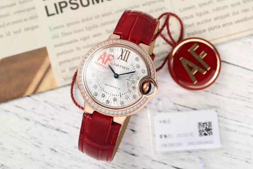블루 벌룬 다이아 다이얼 베젤 로즈골드 레드 레더 스트랩 / AF WSBB0015 / 33mm / SEIKO NH05A 21J 자동 무브먼트