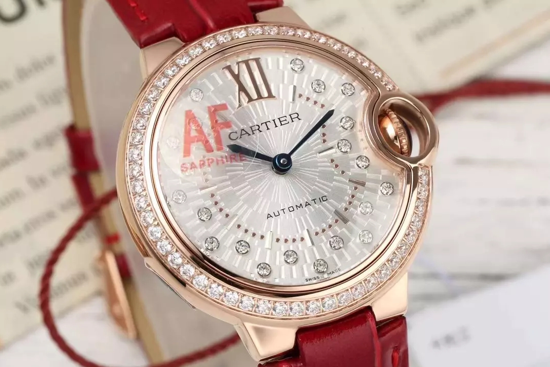 블루 벌룬 다이아 다이얼 베젤 로즈골드 레드 레더 스트랩 / AF WSBB0015 / 33mm / SEIKO NH05A 21J 자동 무브먼트