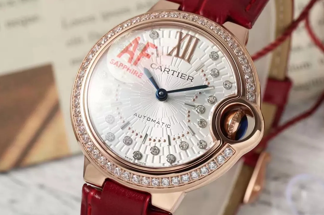 블루 벌룬 다이아 다이얼 베젤 로즈골드 레드 레더 스트랩 / AF WSBB0015 / 33mm / SEIKO NH05A 21J 자동 무브먼트