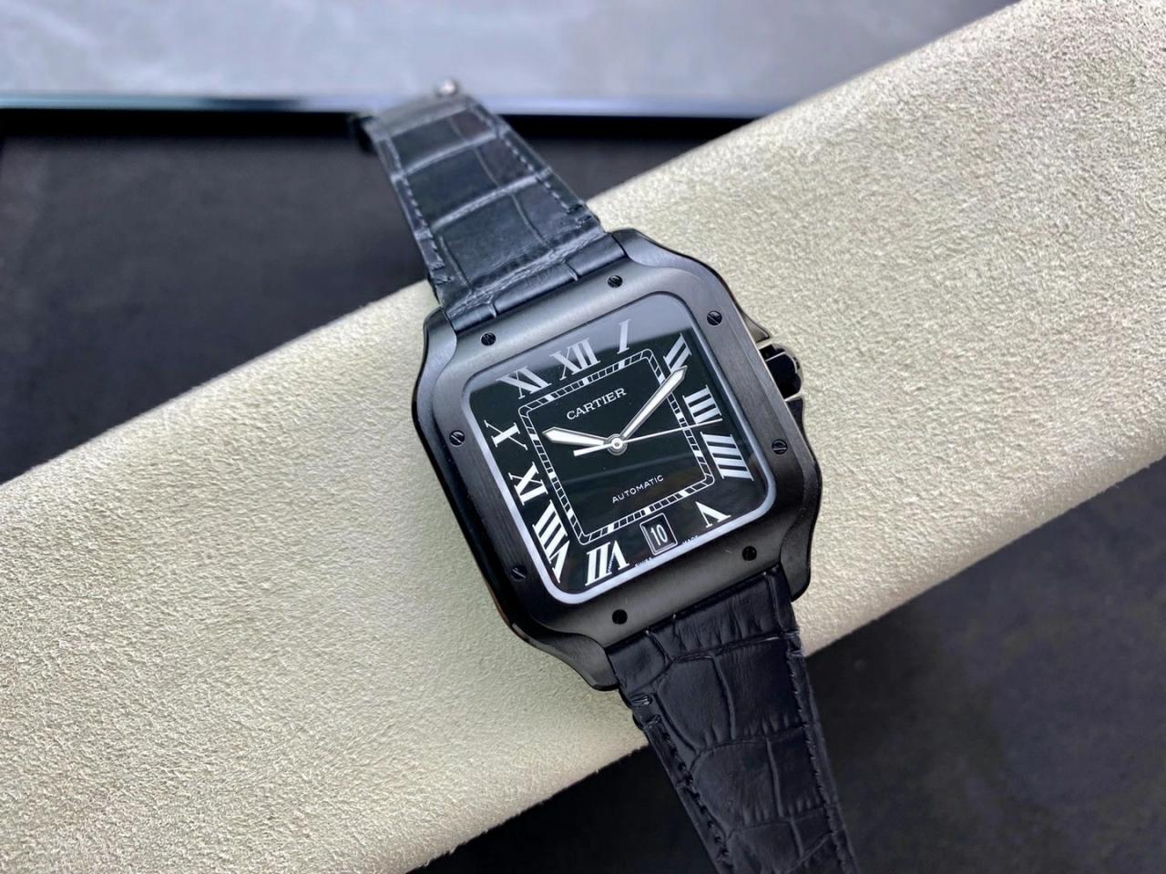 산토스 드 II 블랙 워리어 블랙 다이얼 레더 스트랩 / V6 WSSA0039 / 39.8mm / cal.1847 MC 자동 와인딩 기계식 무브먼트 , 크기: 39.8mm 두께: 9.38mm