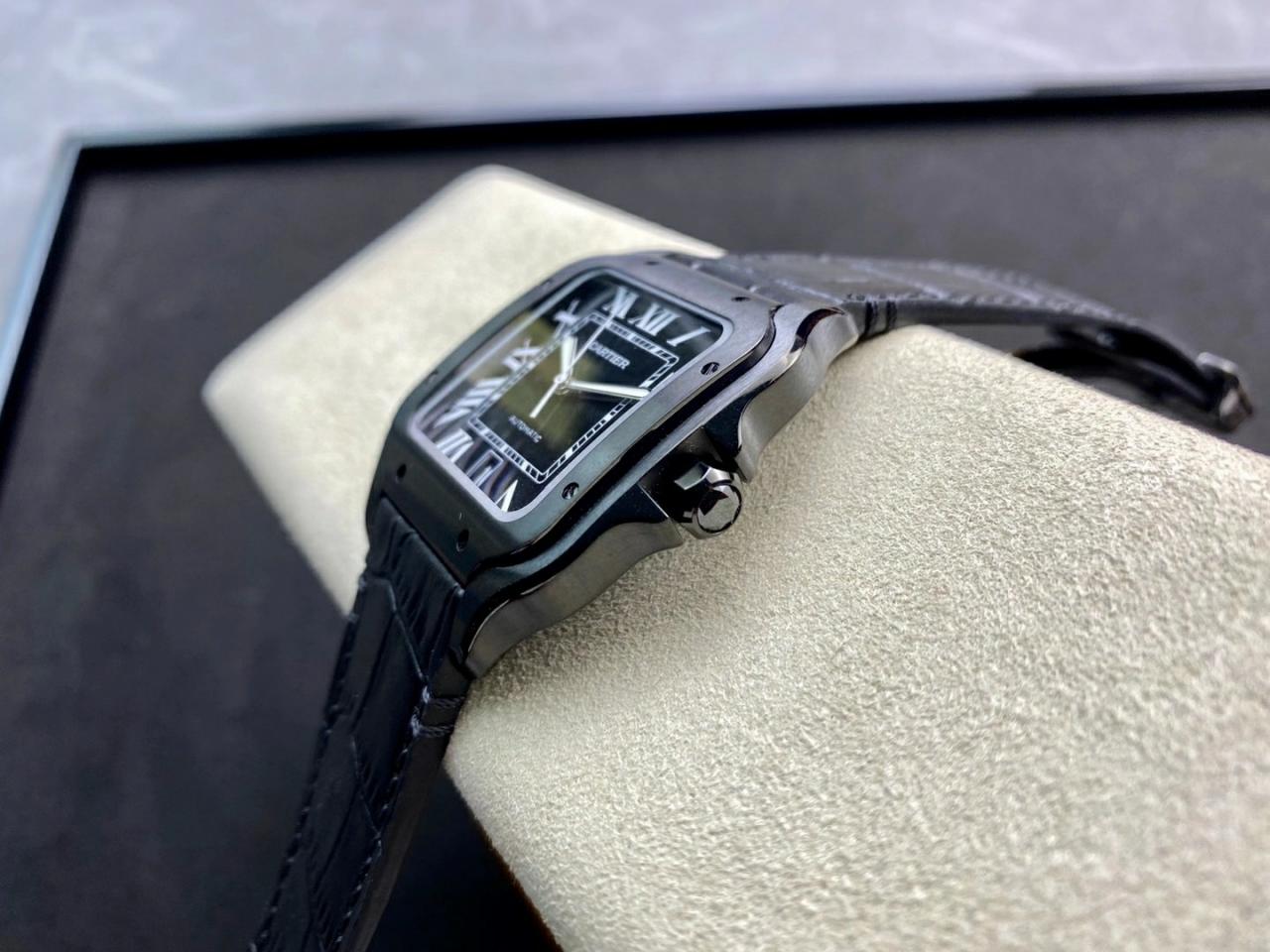산토스 드 II 블랙 워리어 블랙 다이얼 레더 스트랩 / V6 WSSA0039 / 39.8mm / cal.1847 MC 자동 와인딩 기계식 무브먼트 , 크기: 39.8mm 두께: 9.38mm