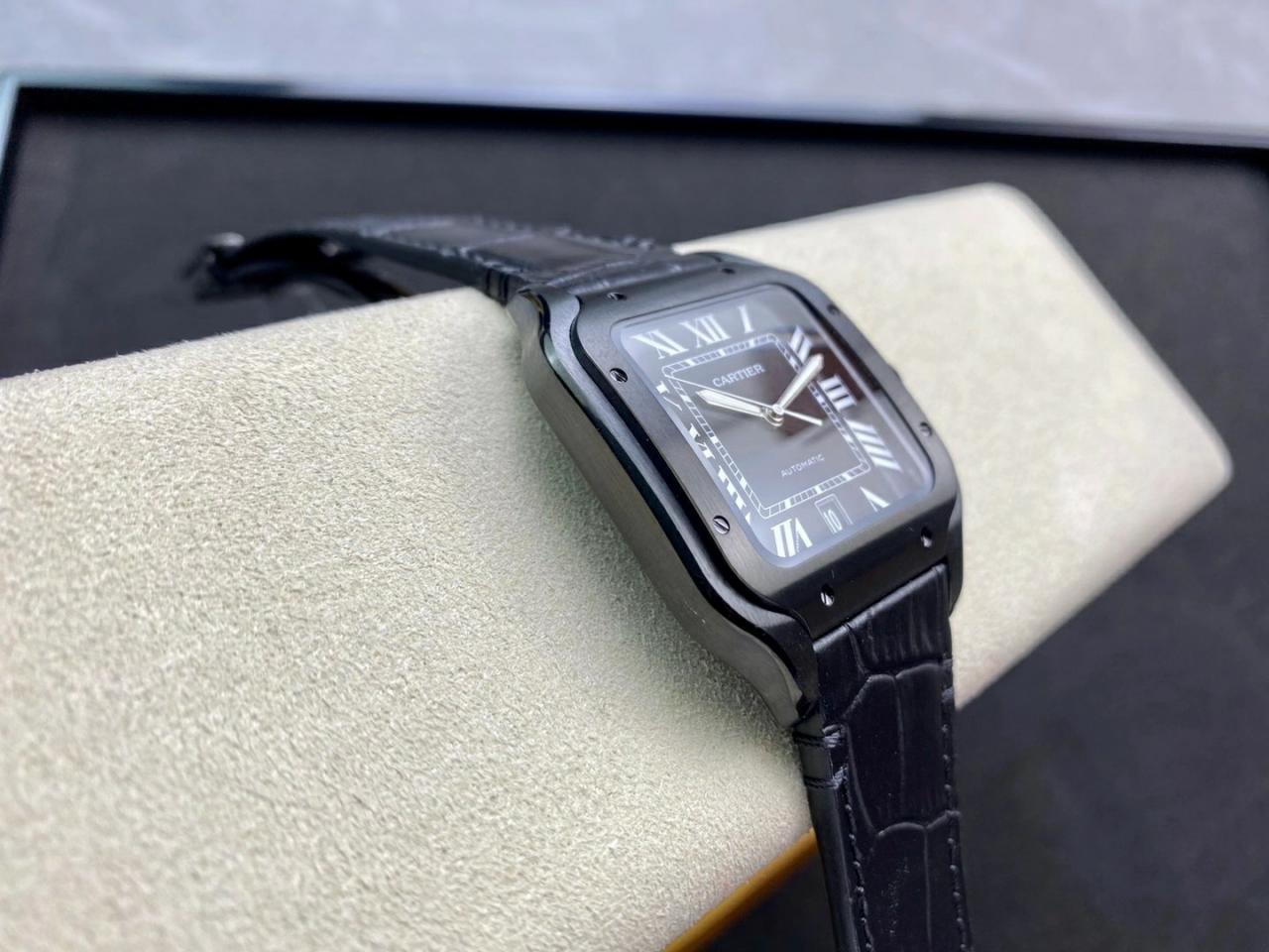 산토스 드 II 블랙 워리어 블랙 다이얼 레더 스트랩 / V6 WSSA0039 / 39.8mm / cal.1847 MC 자동 와인딩 기계식 무브먼트 , 크기: 39.8mm 두께: 9.38mm