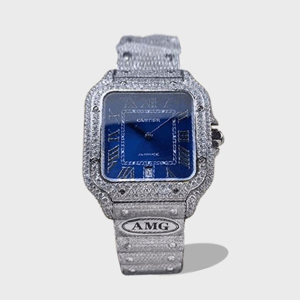 산토스 버스트다운 블루 다이얼 옐로우골드 콤비 / AMG / 40mm / cal.9015 자동 기계식 무브먼트, 스와로브스키 다이아몬드 4555개 세팅