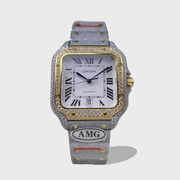 산토스 버스트다운 화이트 다이얼 옐로우골드 콤비 / AMG / 40mm / cal.9015 자동 기계식 무브먼트, 스와로브스키 다이아몬드 4555개 세팅