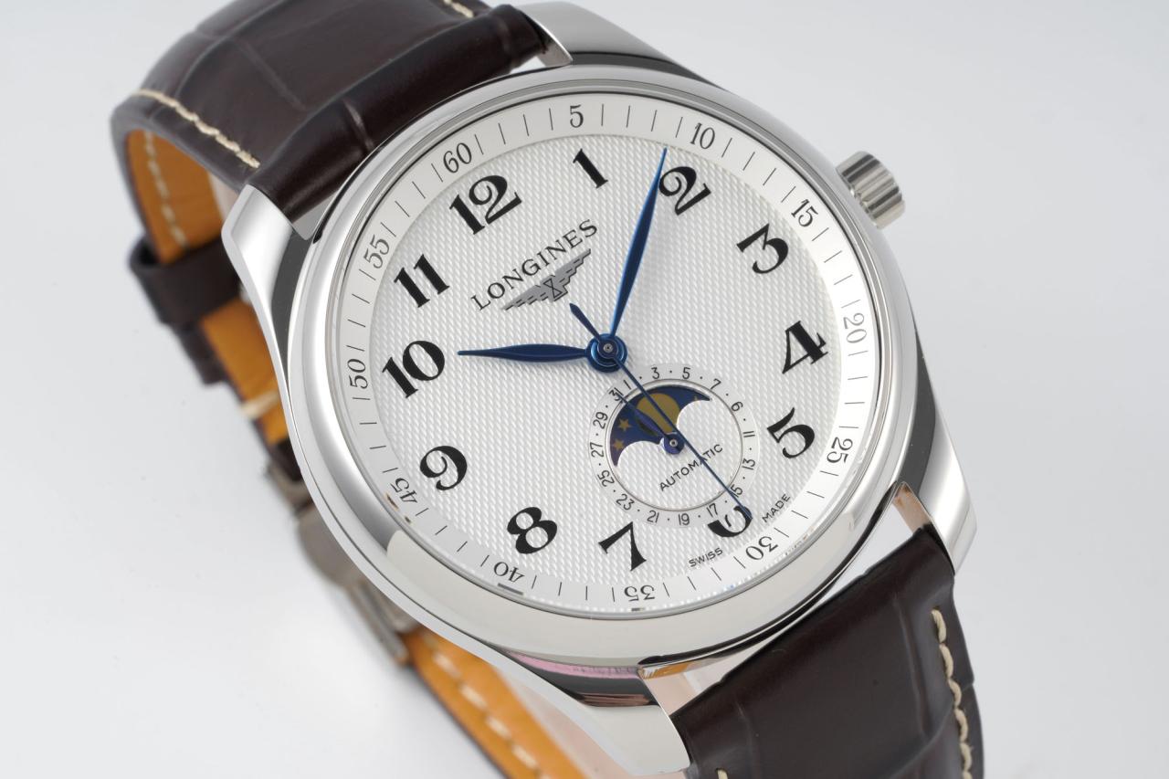 마스터 컬렉션 싱글 문페이즈 화이트 다이얼 레더 스트랩 / APS L2.909.4.78.3 / 40mm / 클론 L899 자동 기계식 무브먼트, 40mmx11mm