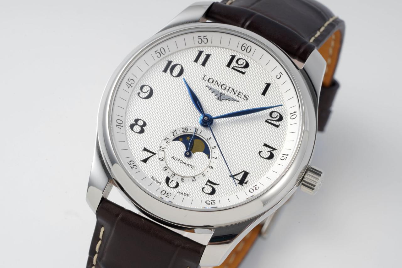마스터 컬렉션 싱글 문페이즈 화이트 다이얼 레더 스트랩 / APS L2.909.4.78.3 / 40mm / 클론 L899 자동 기계식 무브먼트, 40mmx11mm
