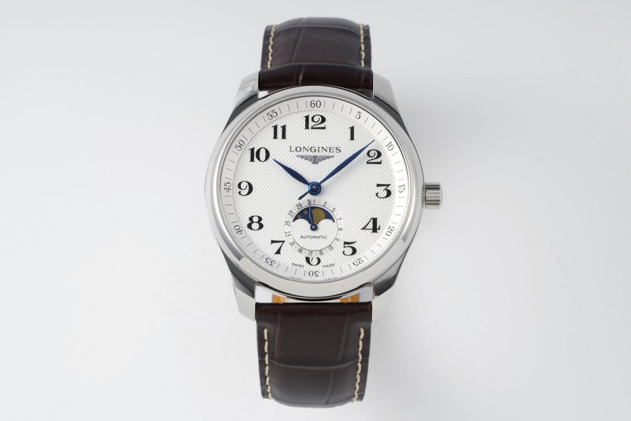마스터 컬렉션 싱글 문페이즈 화이트 다이얼 레더 스트랩 / APS L2.909.4.78.3 / 40mm / 클론 L899 자동 기계식 무브먼트, 40mmx11mm