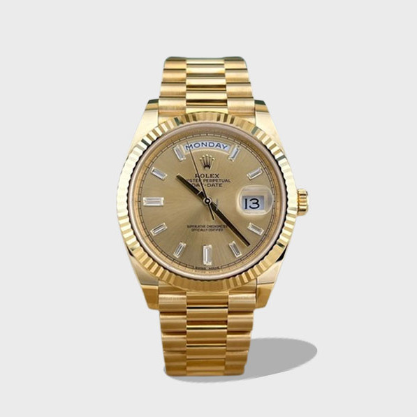 데이데이트 샴폐인다이얼 바게트다이아 옐골 /ARF m228238/40mm /PVD 로즈 골드 도금,3255 통합 자동 기계식 무브먼트 복제