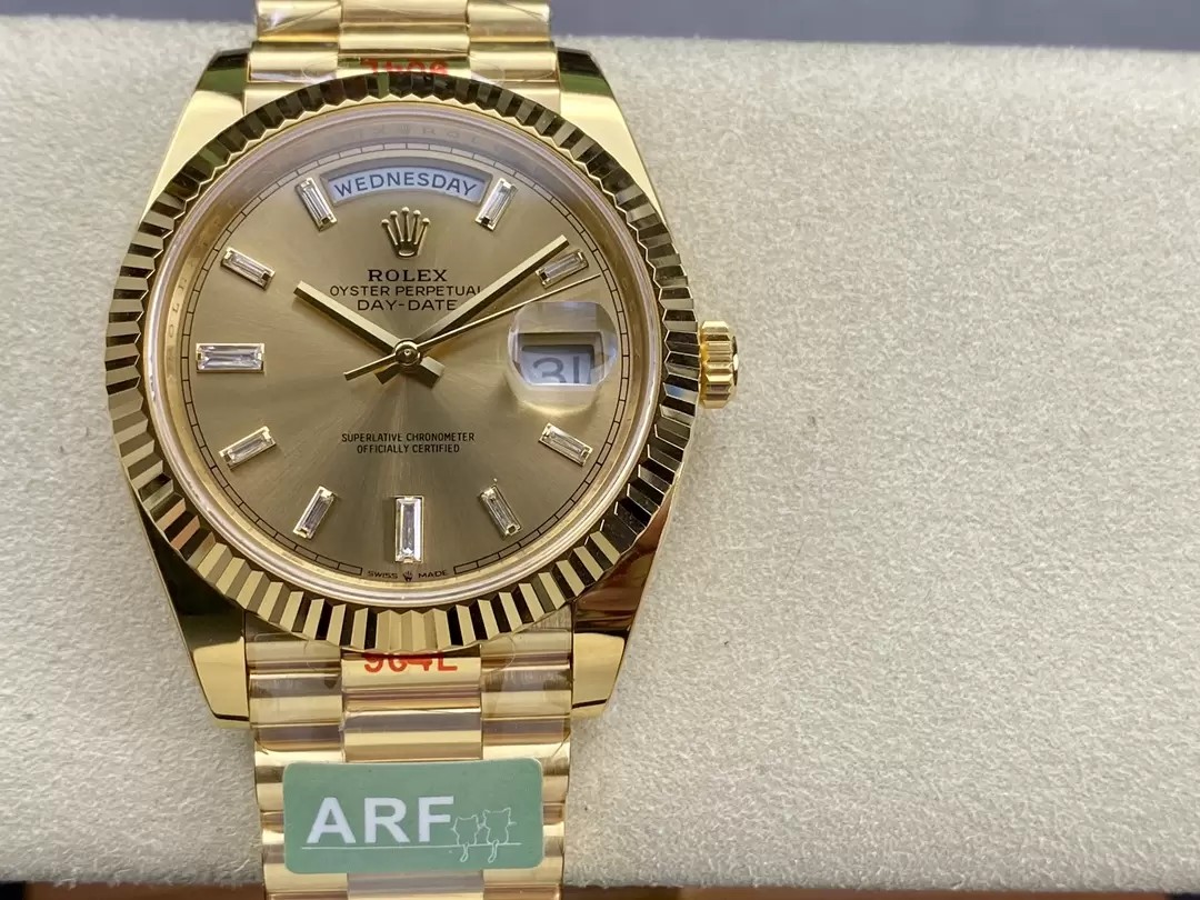 데이데이트 샴폐인다이얼 바게트다이아 옐골 /ARF m228238/40mm /PVD 로즈 골드 도금,3255 통합 자동 기계식 무브먼트 복제