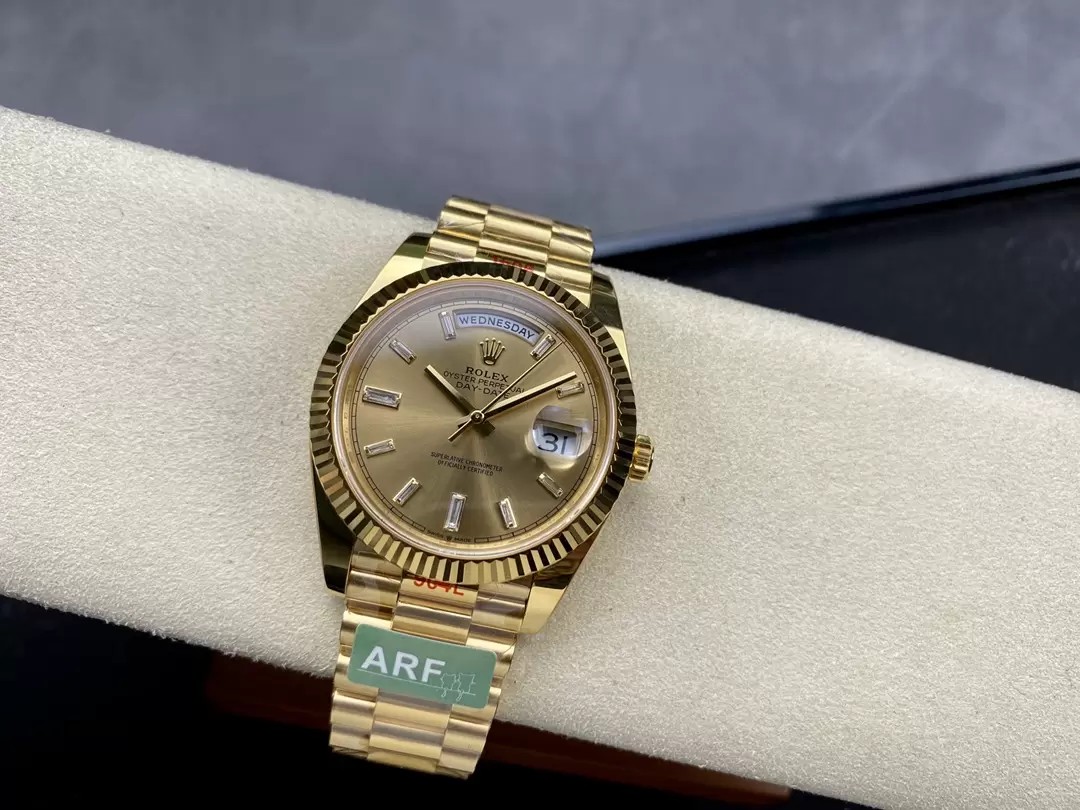 데이데이트 샴폐인다이얼 바게트다이아 옐골 /ARF m228238/40mm /PVD 로즈 골드 도금,3255 통합 자동 기계식 무브먼트 복제