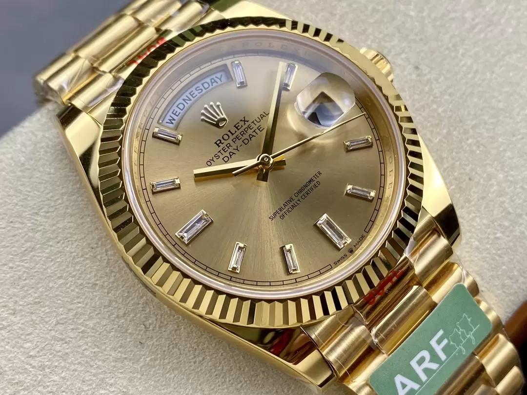 데이데이트 샴폐인다이얼 바게트다이아 옐골 /ARF m228238/40mm /PVD 로즈 골드 도금,3255 통합 자동 기계식 무브먼트 복제