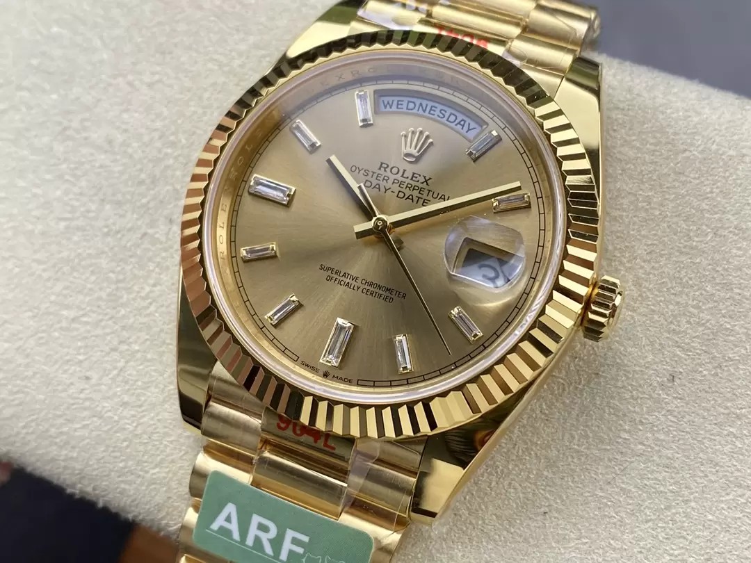 데이데이트 샴폐인다이얼 바게트다이아 옐골 /ARF m228238/40mm /PVD 로즈 골드 도금,3255 통합 자동 기계식 무브먼트 복제