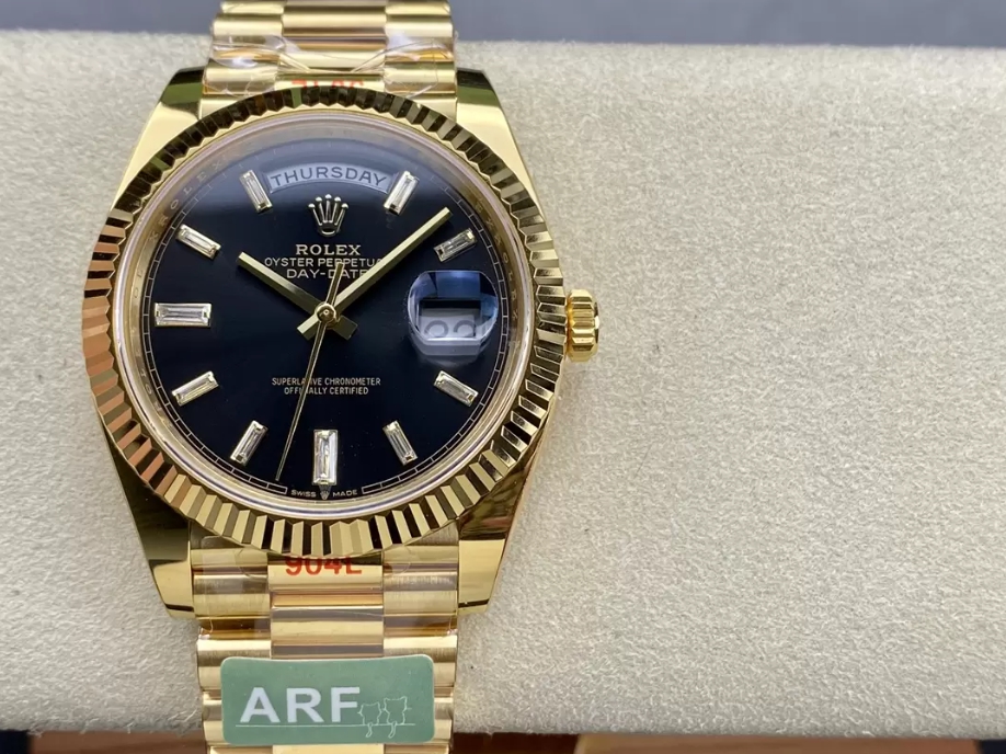 데이데이트 검판 바게트다이아 다이얼 옐골 /ARF m228238/40mm /PVD 로즈 골드 도금,3255 통합 자동 기계식 무브먼트