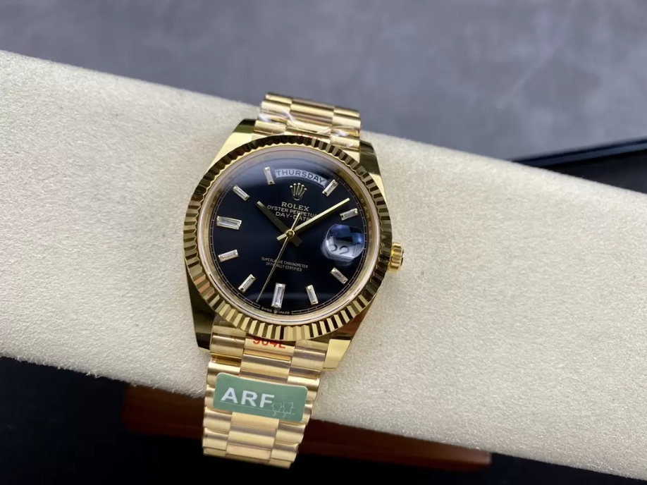 데이데이트 검판 바게트다이아 다이얼 옐골 /ARF m228238/40mm /PVD 로즈 골드 도금,3255 통합 자동 기계식 무브먼트