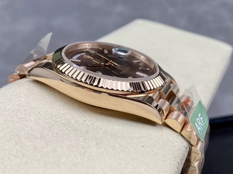 데이데이트 초코판 바게트다이아 로즈골드 금통 /ARF m228235/40mm /PVD 로즈 골드 도금,3255 통합 자동 기계식 무브먼트