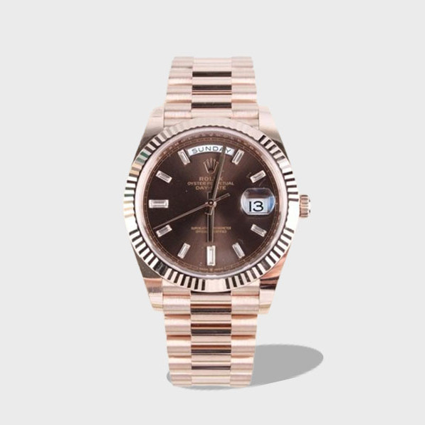 데이데이트 초코판 바게트다이아 로즈골드 금통 /ARF m228235/40mm /PVD 로즈 골드 도금,3255 통합 자동 기계식 무브먼트