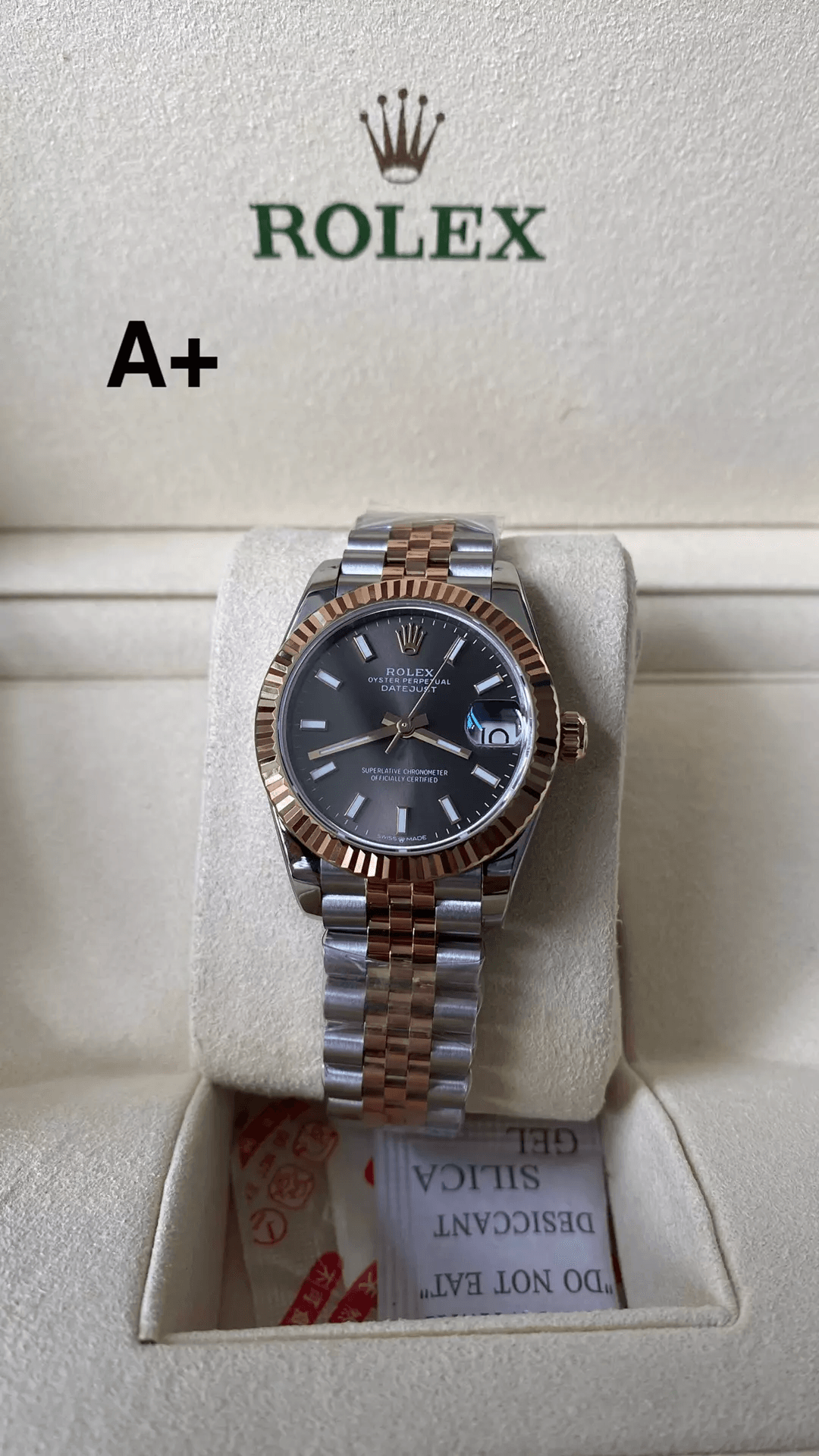 여성용 데이저스트 그레이 인덱스 다이얼 로골 콤비 / A+ 278271 / 31mm / 크기: 31mm x 11.3mm 무브먼트: DD2824 자동 무브먼트, 진동 주파수 28800회