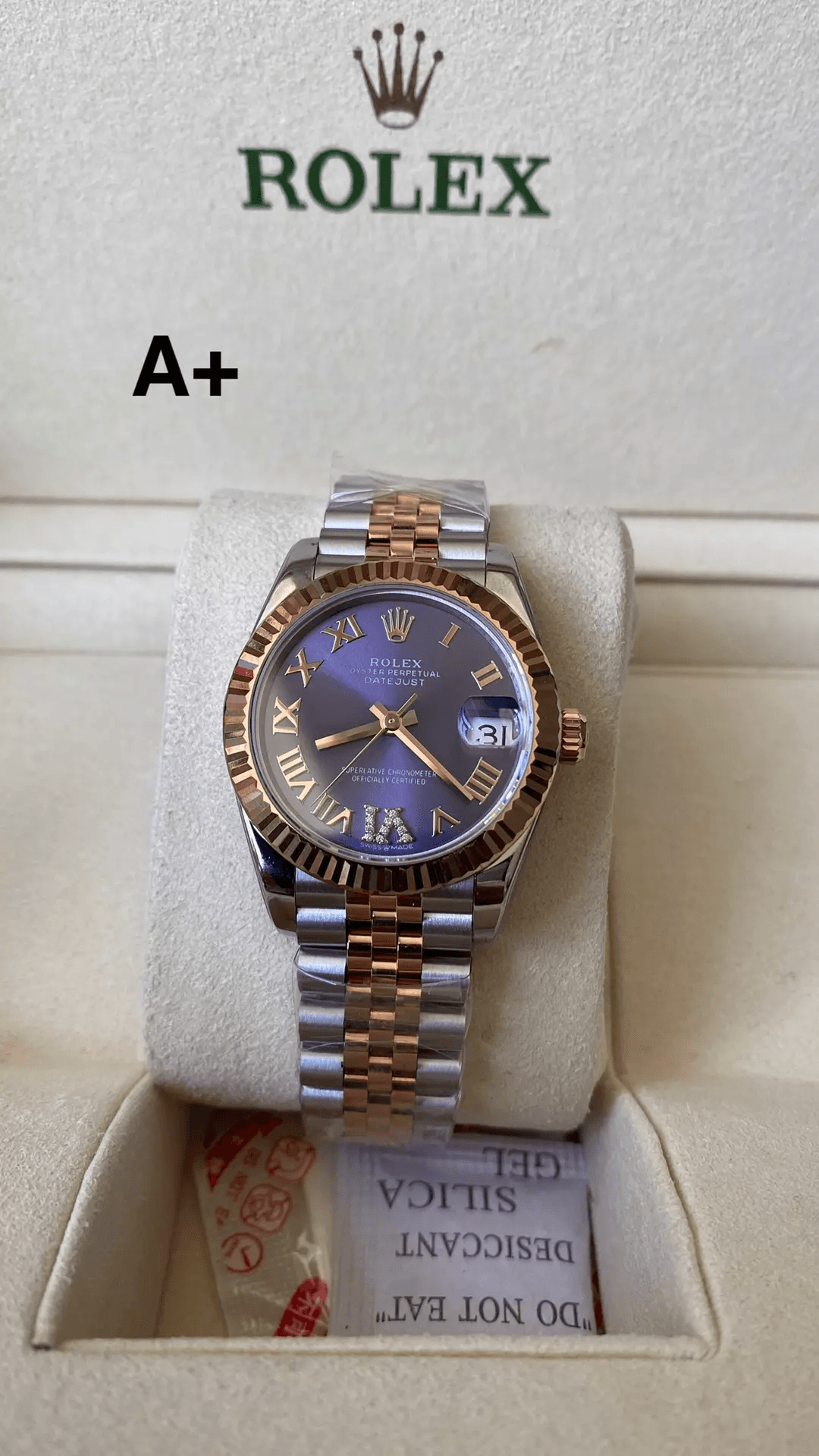 여성용 데이저스트 퍼플 로만 다이얼 로골 콤비 / A+ 278271 / 31mm / 크기: 31mm x 11.3mm 무브먼트: DD2824 자동 무브먼트, 진동 주파수 28800회