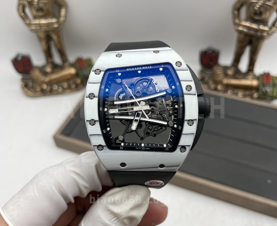 요한 블레이크 화이트 블랙 러버밴드 NTPT / APS RM6101 / 43mm / 아시아 슈퍼클론 RMUL2 스켈레톤 무브먼트, 정품과 동일한 구조